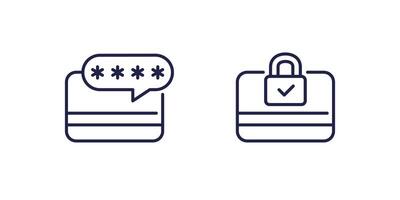 card PIN code icon, secure payment line vector