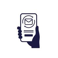 resend mail icon, smart phone in hand on white vector