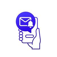 mail notification icon with a phone in hand vector