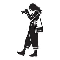 Silhouette of a Stylish Woman Photographer Walking and Shooting vector