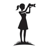 Silhouette of a Girl Photographer Capturing a Moment in Nature vector
