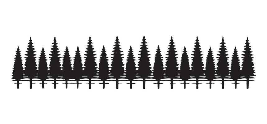 Continuous Line of Pine Trees Silhouette