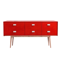 A red sideboard with four drawers and a wooden base png