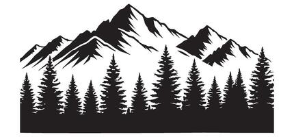 Mountain Range with Pine Trees Silhouette vector