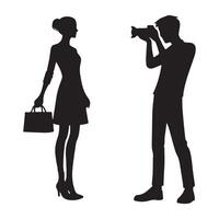 Silhouette of a Fashion Photographer and Model Illustration vector