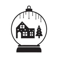 Charming House and Tree in a Christmas Snow Globe Silhouette vector