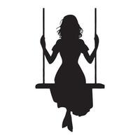 Woman on a Swing Silhouette Illustration for Relaxation and Nostalgia vector