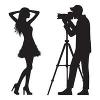 Silhouette of a Fashion Photographer and Model in Studio vector