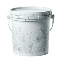 A white bucket with a floral design on it png