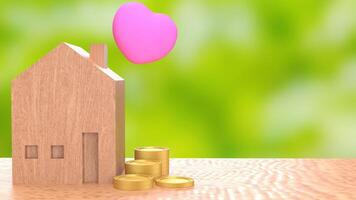 The Wood House and Heart for Property or Building concept 3d rendering. photo