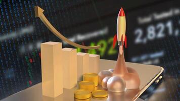 The Rocket and coins for Business or start up concept 3d rendering. photo