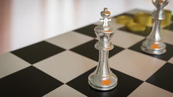 The Silver chess on Board for Business or Board game concept 3d rendering. photo