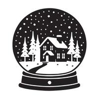 Charming Snow Globe with Winter House Silhouette Art vector