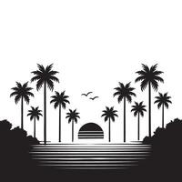 Tropical Beach Silhouette Sunset A Relaxing Coastal Scene vector