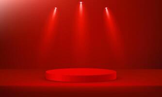 Red background 3d with podium. Modern Product Display Mockup for Showroom Showcase. Empty room with spotlight effect. illustration. vector