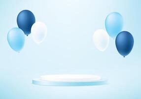 Blue background 3d with balloons and podium. Product display presentation. Space for selling products on the website. illustration. vector