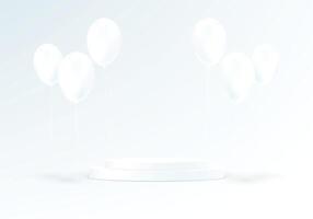 White background 3d with balloons and podium. Product display presentation. Space for selling products on the website. illustration. vector