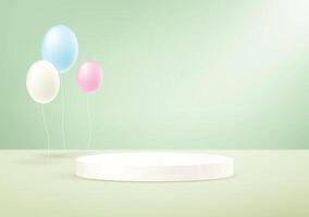 Pastel Green background 3d with balloons and podium. Product display presentation. Space for selling products on the website. illustration. vector