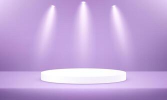 Purple studio room background. Purple color background 3d with white podium. Empty room with light effect. Space for selling products on the website. illustration. vector