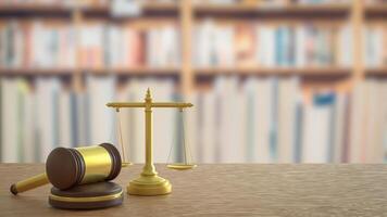 The Wood hammer and Libra for law concept 3d rendering. photo