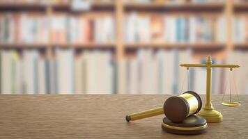 The Wood hammer and Libra for law concept 3d rendering. photo