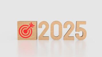 The Target icon on wood cube and 2025 Number for Business concept 3d rendering. photo