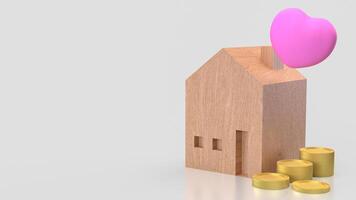 The Wood House and Heart for Property or Building concept 3d rendering. photo