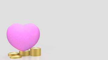 The Pink hearth and gold coins on white Background 3d rendering. photo