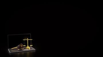 The Wood hammer and Libra on labtop for law concept 3d rendering. photo