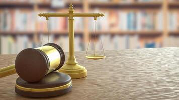 The Wood hammer and Libra for law concept 3d rendering. photo