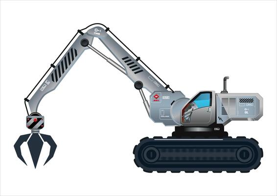 Excavator clamp electronic arm automatic control device heavy equipment 3D illustration