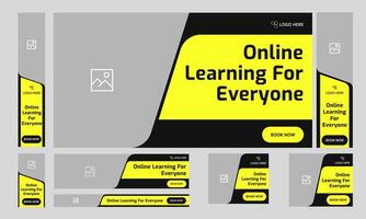 Daily online learning web set banner design for social media post, education web bundle banner design, fully editable eps 10 file format vector