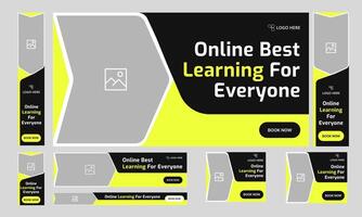 Best online learning platform web bundle banner design for social media post, daily education for social media post, web banner design, editable eps 10 file format vector