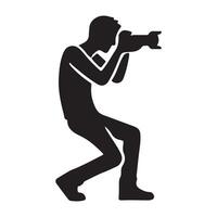 Silhouette of a Man Photographer in a Low Crouching Position vector