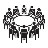 People Sitting Around a Round Table Silhouette vector
