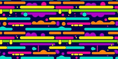 The Cute Colorful Horizontal Lines and Circle Sections on Dark Seamless Pattern vector