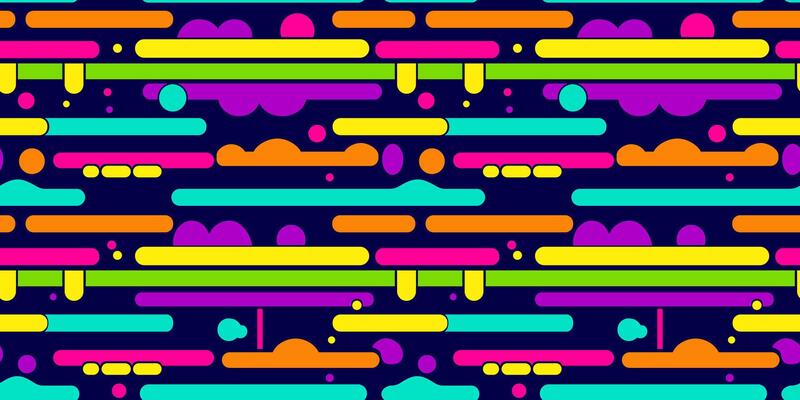 The Cute Colorful Horizontal Lines and Circle Sections on Dark Seamless Pattern