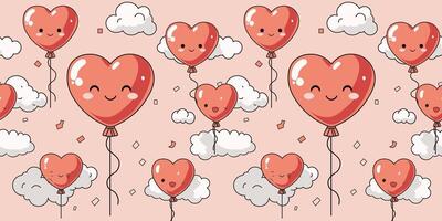 The Cute Pink Balloon and The Clouds for Valentine's Day in Seamless Pattern vector