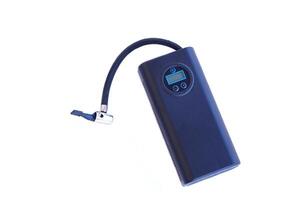 Portable air compressor machine, isolated on white background. Concept, device for inflate air into tire wheel or balloon. Air pump. Easy and convenient to use. photo