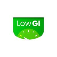 Flat illustration of Low GI with a low bodyweight scale arrow icon, Low Glycemic Index emblem. for health, nutrition, and diabetes related projects, promoting healthy eating control awareness vector