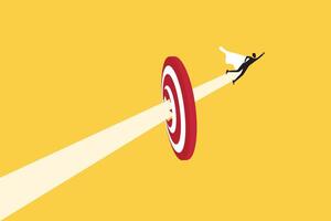Super businessman breakthrough the target, go forward, conquer adversity. rushing on the arrow to the target, business concept goal and success vector