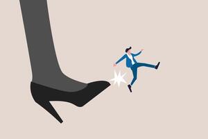 Boss kick fired employee away form office. concept of lay off or underperform, failure or mistake vector