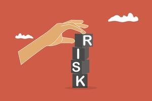 Hand putting risk wording print screen on block cube for financial banking risk analysis and management vector