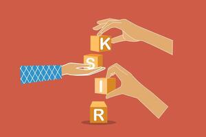 Hand putting risk wording print screen on block cube for financial banking risk analysis and management vector