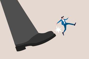 Boss kick fired employee away form office. concept of lay off or underperform, failure or mistake vector