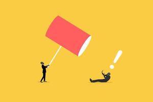 Angry businessman hitting office man with a sledge hammer. concept of business revenge and anger. Punishment for poor performance vector