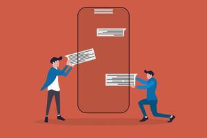 Business people communicate with mobile app. concept of Chat Mobile application for business, teamwork using technology to communicate or collaborate in work vector