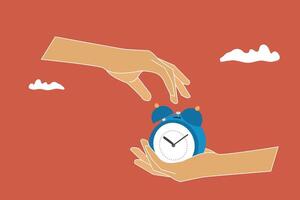 A hand holds an alarm clock. Concept of coming deadline vector