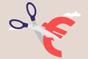 Cutting euro sign with scissors. Concept on the topic of devaluation of money vector