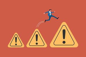 Businessman jumping from small to the big attention. More problems vector